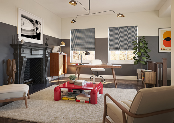 Chevron Stripe, Charcoal - Motorised Roman Blind - Image 6